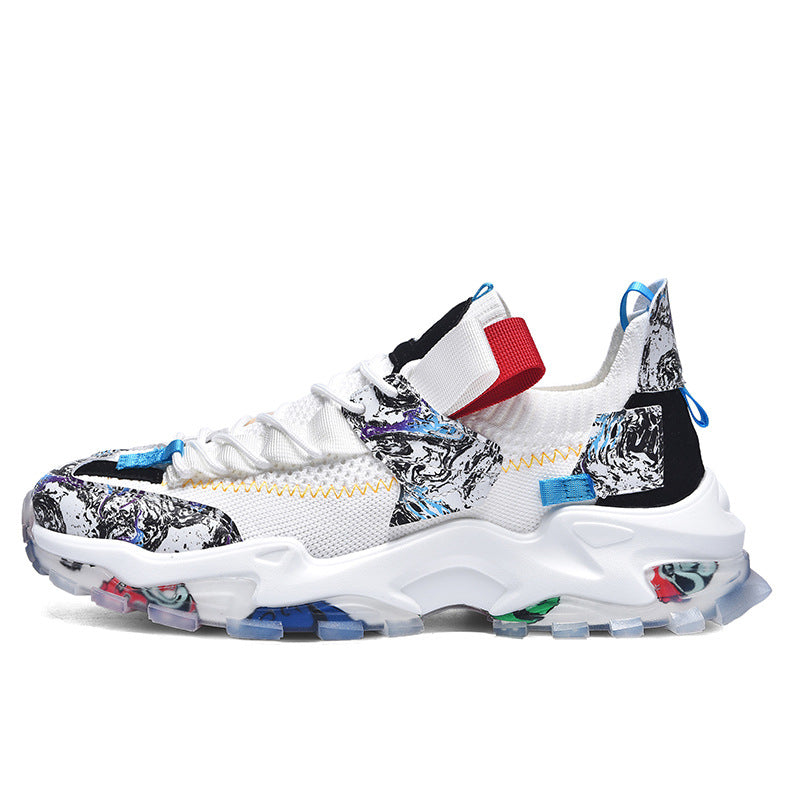 Breathable Fly Woven Mesh Shoes Men&#39;s Daddy Shoes Popcorn Running Sneakers