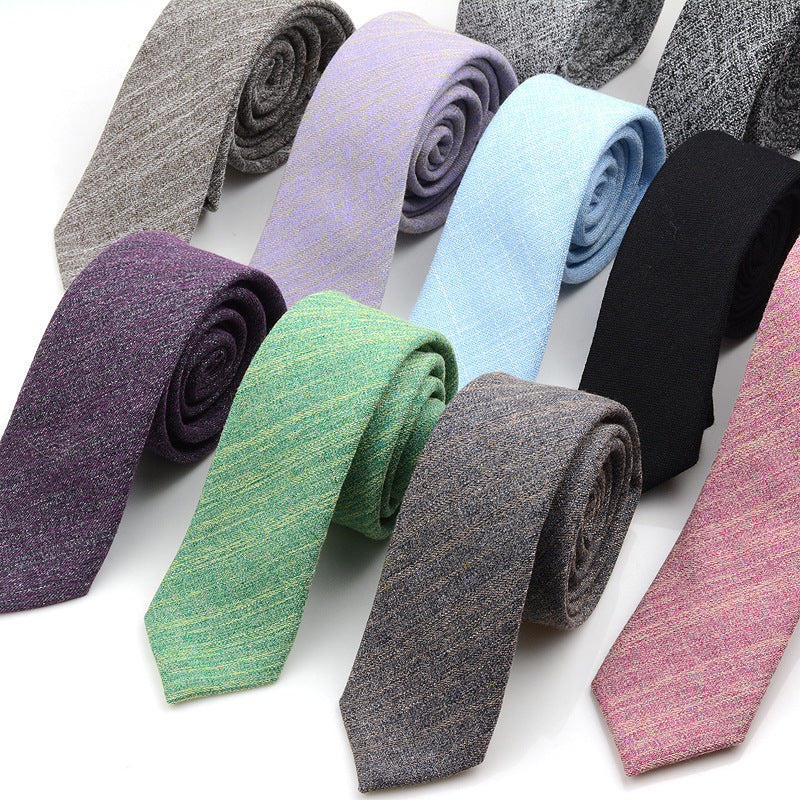 6cm Solid Color Cotton And Linen Men&#39;s Casual Narrow Tie