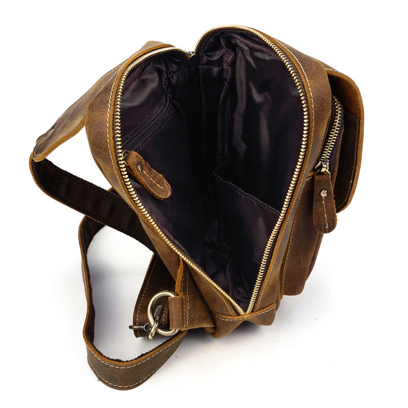 Men&#39;s Leather Chest Sports Shoulder Messenger Bag