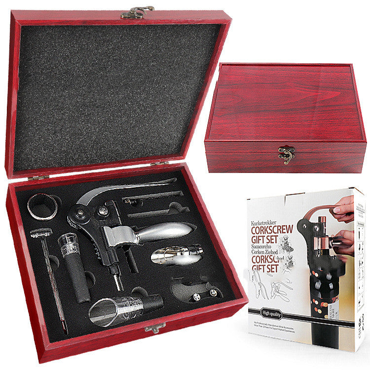 Red Bright Pattern Box Rabbit Head Red Wine Bottle Opener Wine Pourer Wine Set