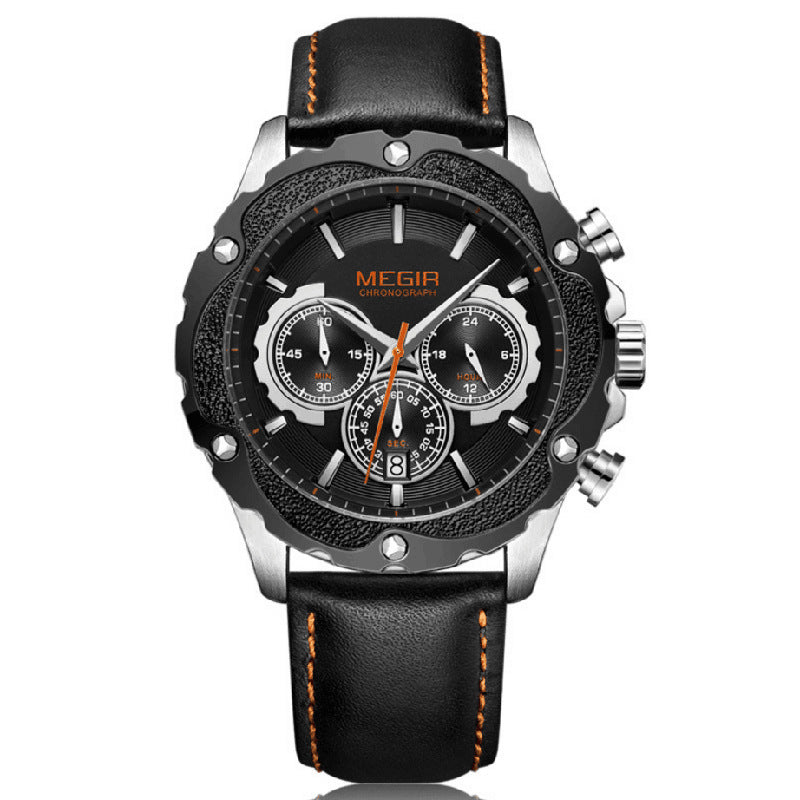 Watch Multifunctional Sports Chronograph Calendar Men&#39;s Watch Quartz Watch