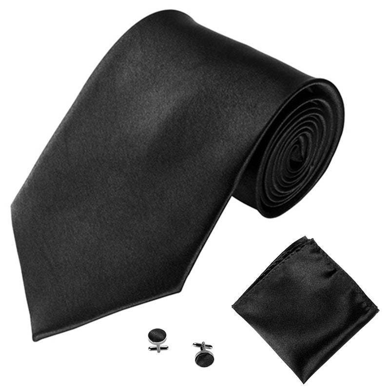 Solid Monochrome Men&#39;s Tie Cufflinks Pocket Square Set