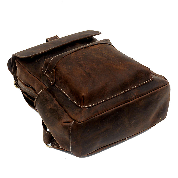 Crazy Horse Men&#39;s Leather Korean Style Backpack Retro