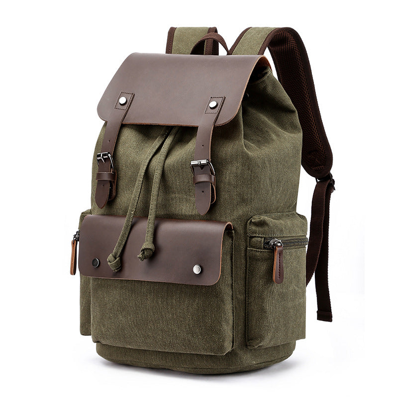 Casual Canvas Backpack Men&#39;s Business Laptop Bag With Buckle Drawstring Design