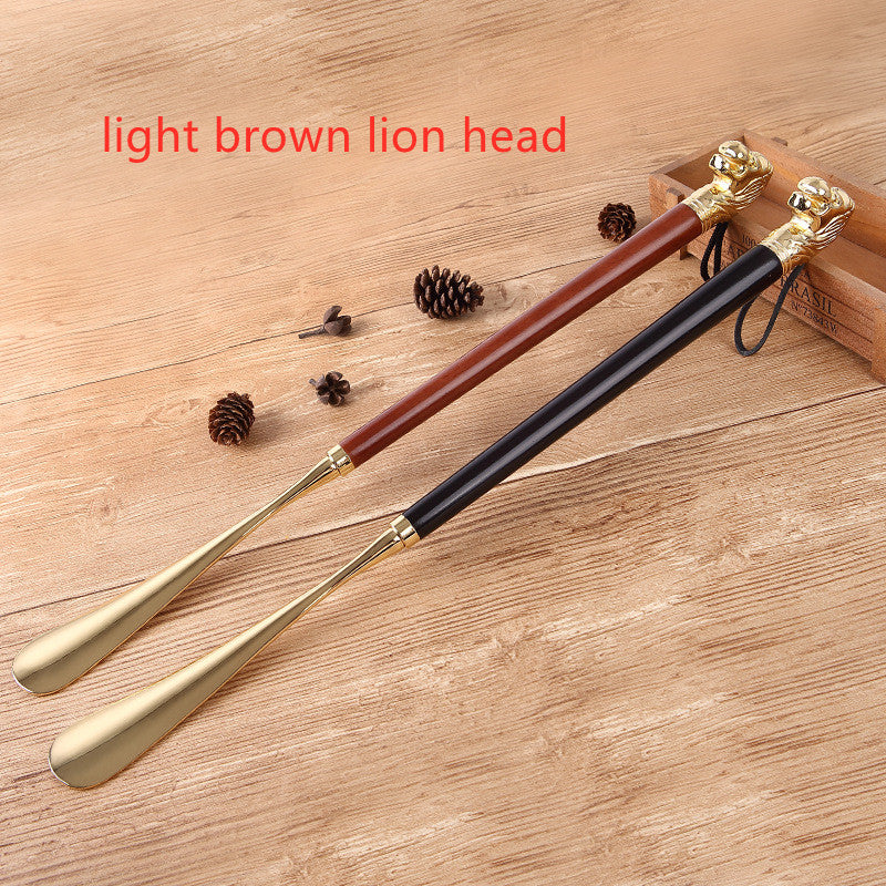Fashion Beech Lion Head Metal Shoehorn
