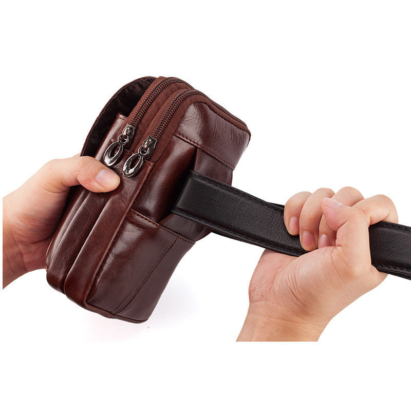 Leather Men&#39;s Mobile Phone Pockets Vertical Multi-function