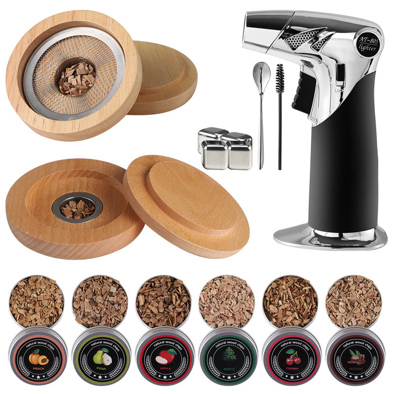 Smoker Kit With Torch  6 Flavors Wood Chips Whiskey Smoker Kit Drink Smoker Birthday Bourbon Gifts For Men, Dad, Husband  Without Butane