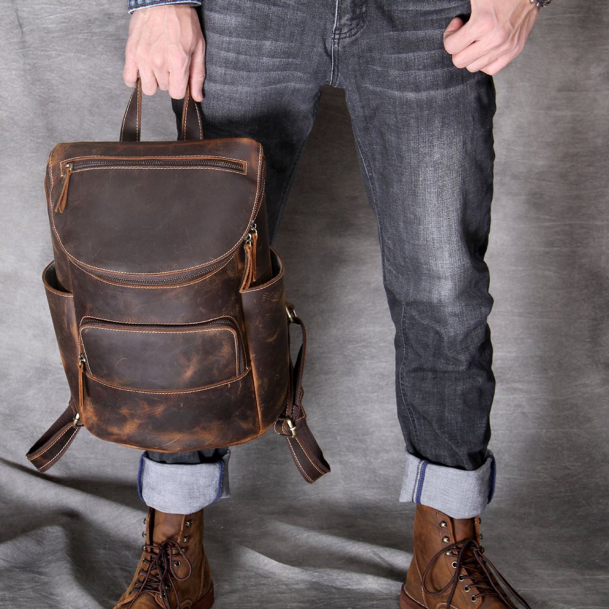 Retro Crazy Horse Leather Backpack For Men And Women