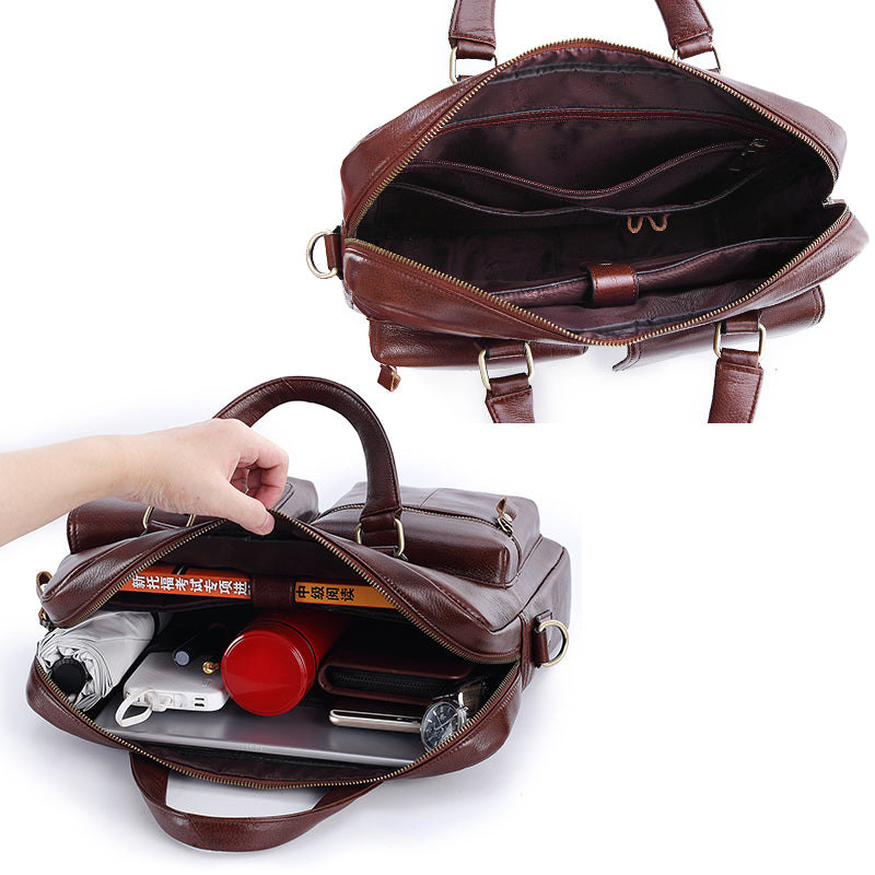 Men&#39;s Genuine Leather Briefcase Top Layer Cowhide Messenger Bag