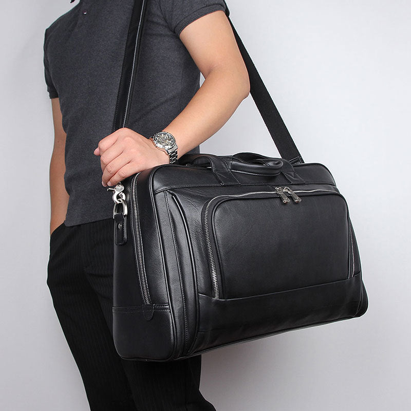 New Leather Business Briefcase First Layer Cowhide Men&#39;s Bag Nappa Leather 17 Inch Laptop Bag