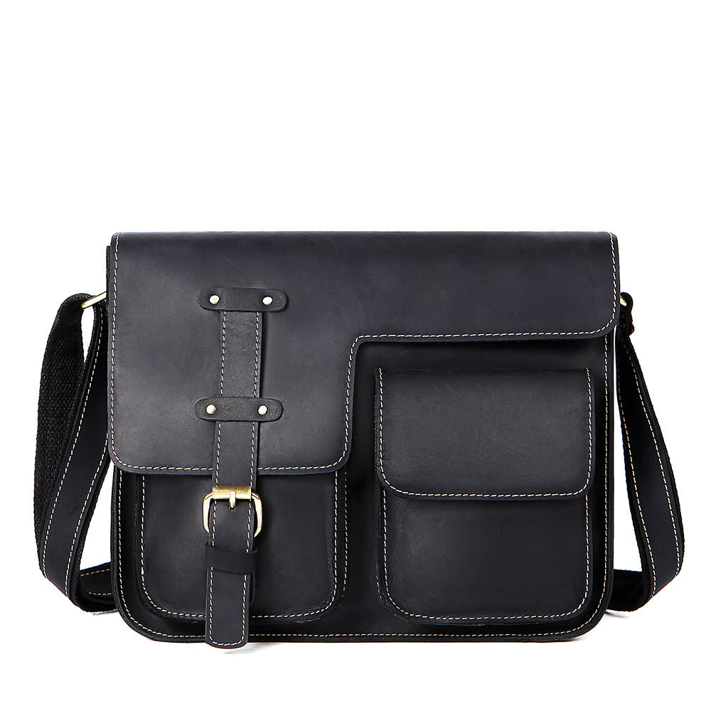 Men&#39;s Horizontal Shoulder Messenger Bag Leather Men&#39;s Bag