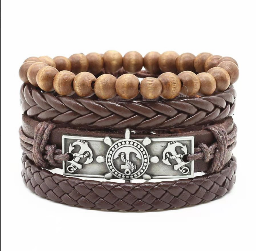 Men&#39;s Leather Vintage Braided Bracelet