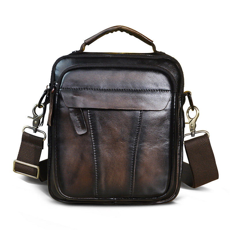 Crazy Horse Leather Retro Men&#39;s 8-inch One-shoulder Diagonal Bag