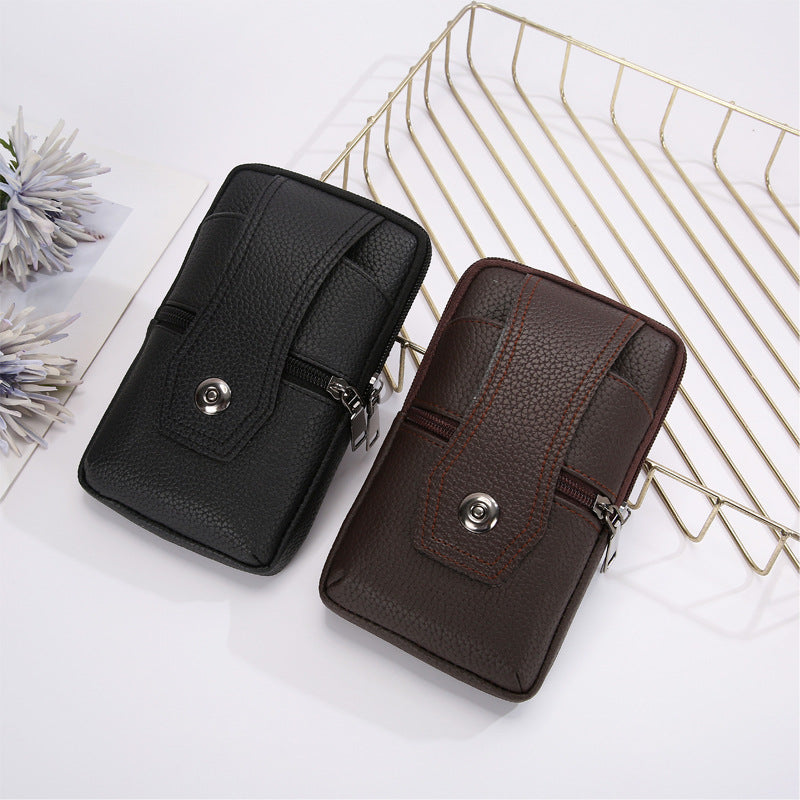 Men&#39;s Leather Phone Bag Eyelet Buckle Large Size Waterproof