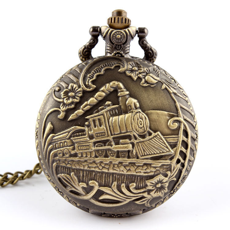 Hollow Train Head Large Classic Version Nostalgic Quartz Pocket Watch