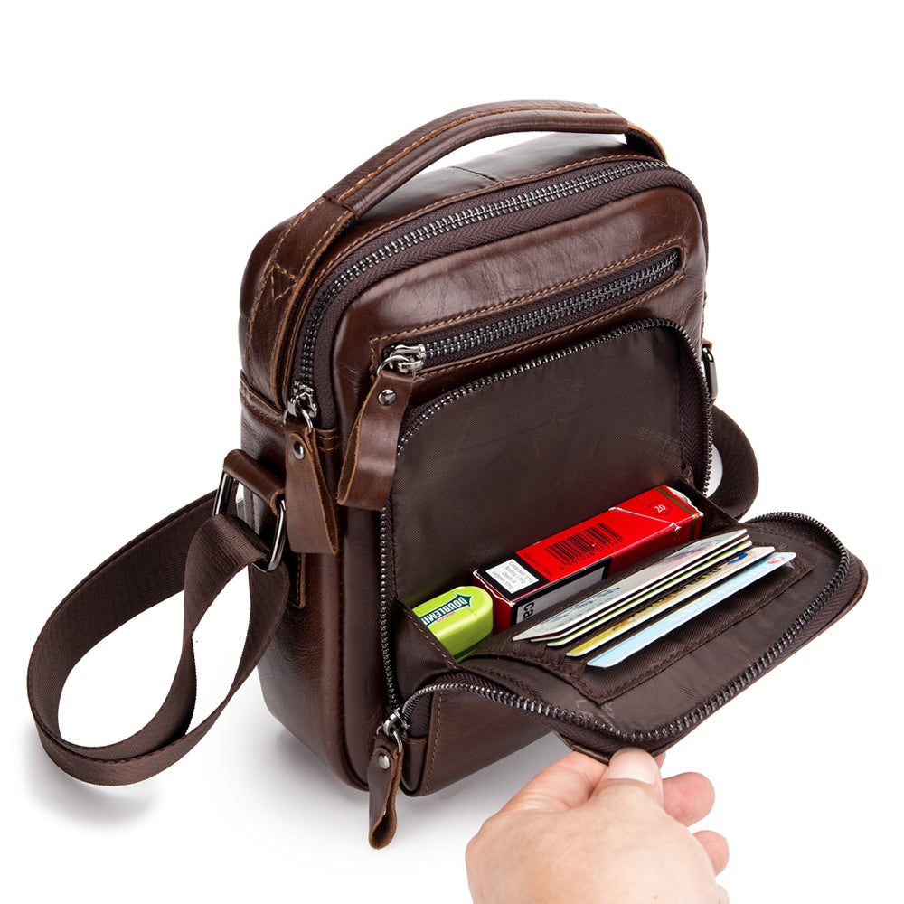 Cowhide Men&#39;s One-shoulder Diagonal Small Bag