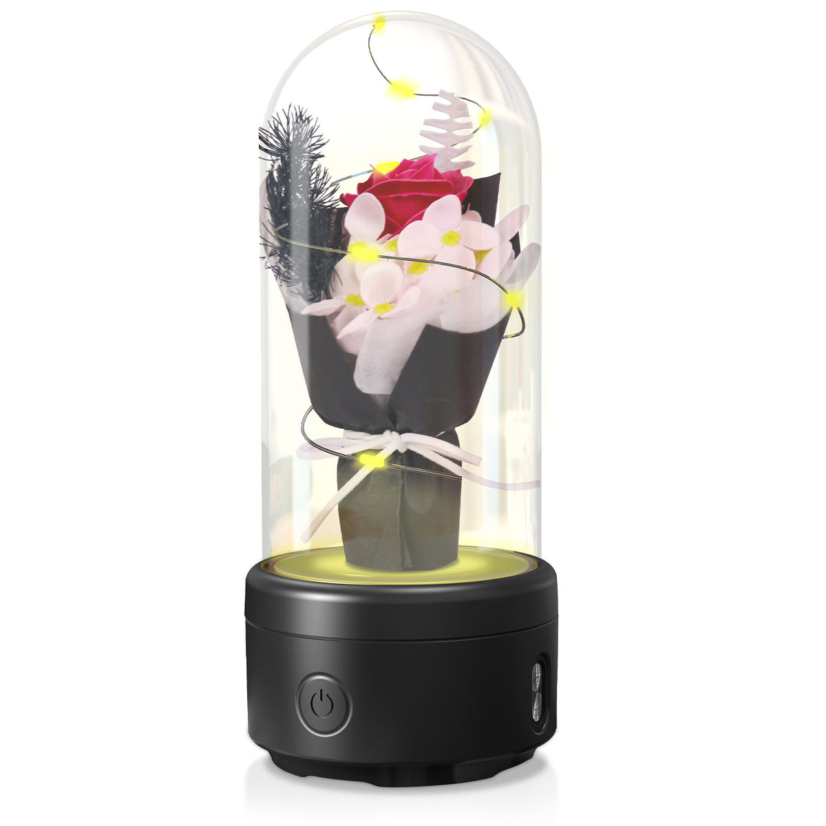 Creative 2 In 1 Bouquet LED Light And Bluetooth Speaker Mother&#39;s Day Gift Rose Luminous Night Light Ornament In Glass Cover