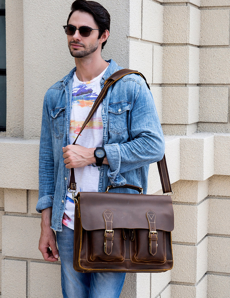 Men&#39;s Fashion Personality Leather Retro Portable Briefcase