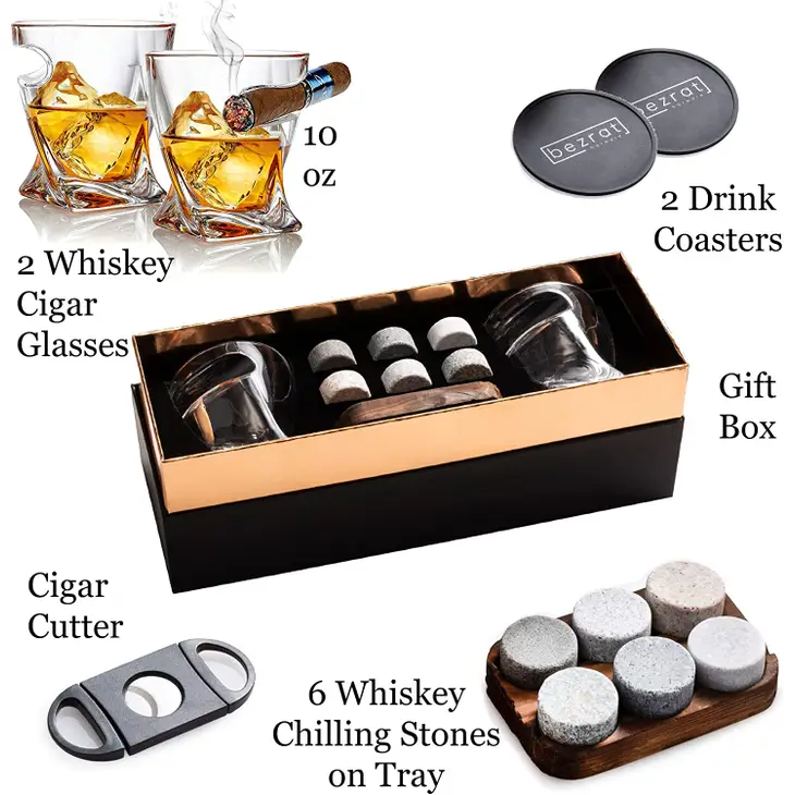 Whiskey Glasses and Accessories - 12 Pieces in Gift Box