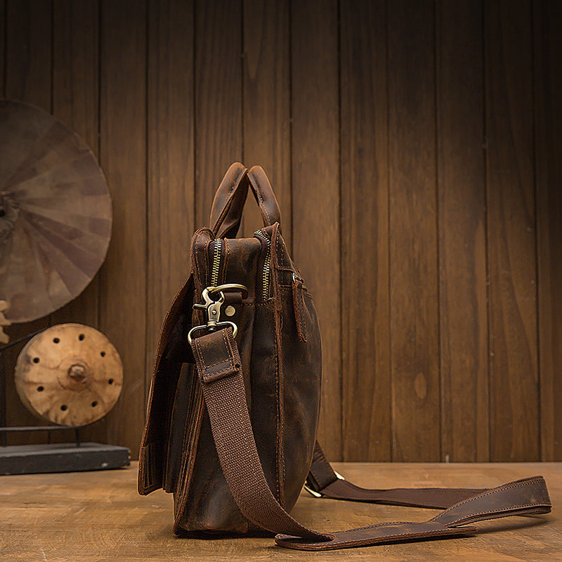 Handmade Imported First Layer Cowhide Men&#39;s Casual Business Briefcase