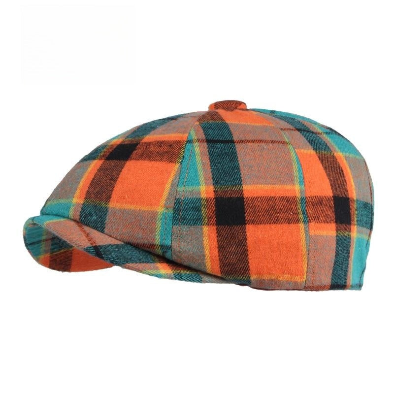 Men&#39;s Plaid Beret Octagonal Cap