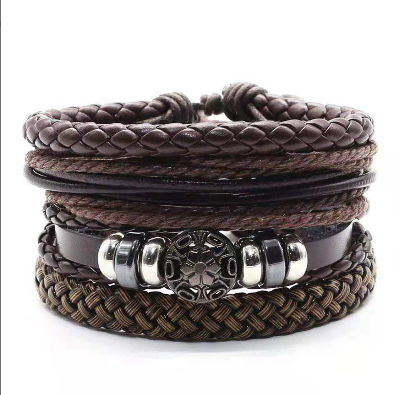 Men&#39;s Leather Vintage Braided Bracelet