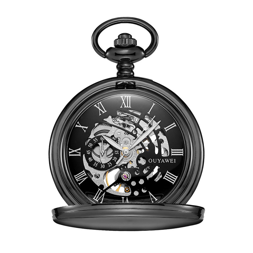 Retro Men&#39;s Mechanical Watch Manual Winding See-through Bottom Cover Men&#39;s Mechanical Pocket Watch