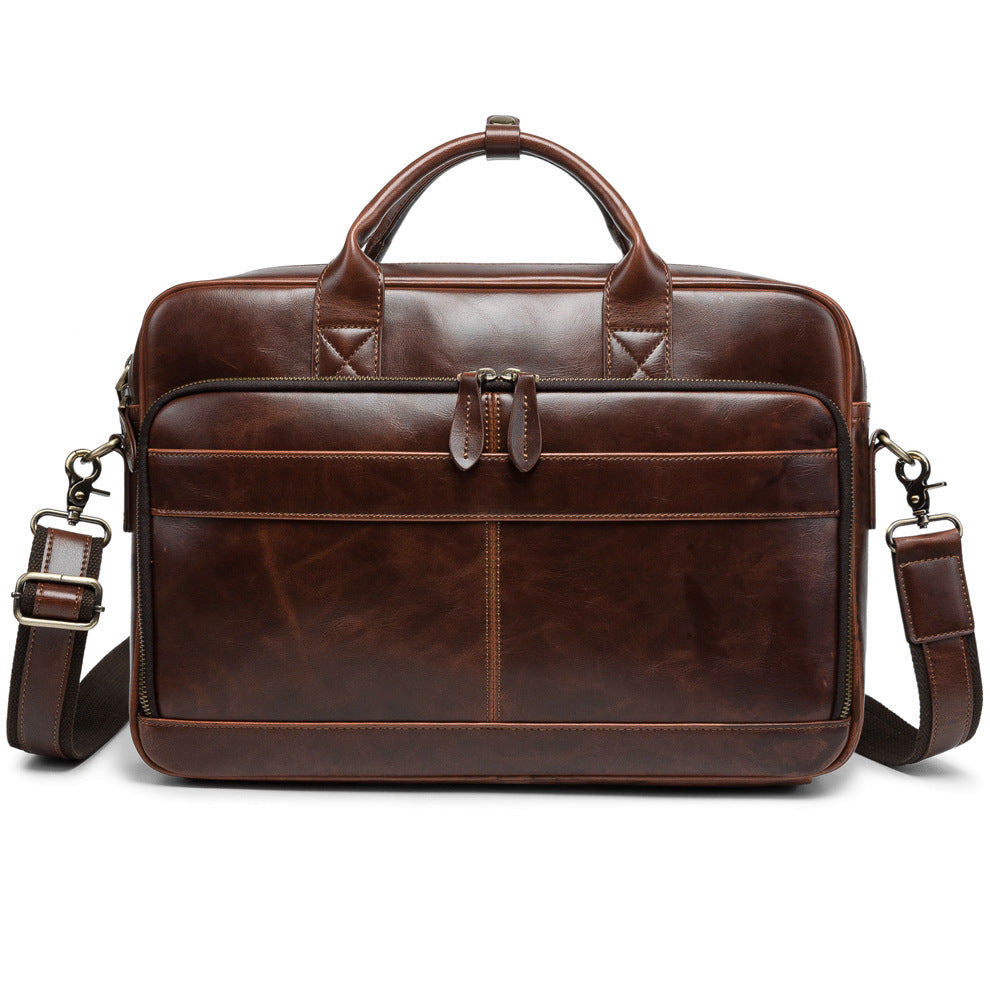 Horse Leather Men&#39;s Shoulder Bag Leather Laptop Men&#39;s Briefcase Portable