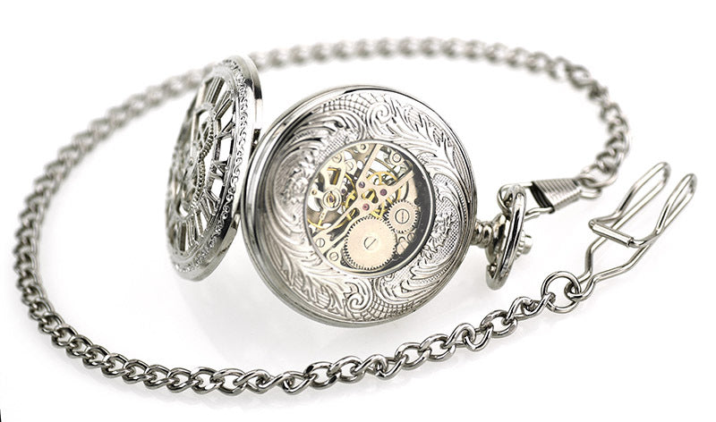 Gear Wheel Double Display Clamshell Mechanical Pocket Watch