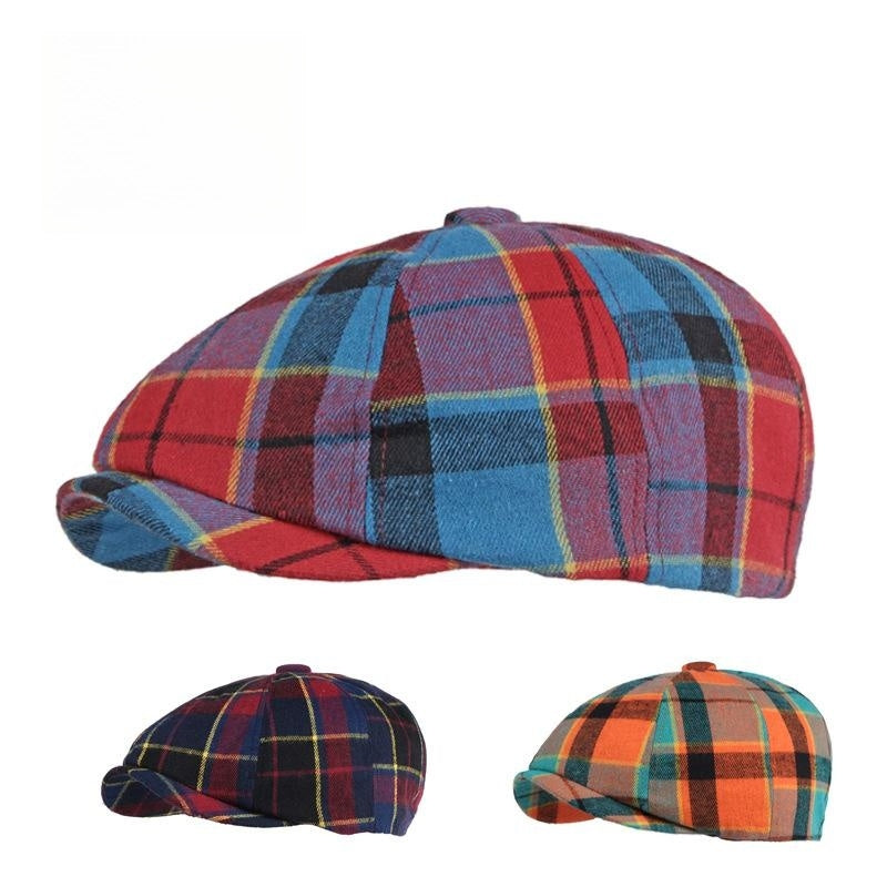 Men&#39;s Plaid Beret Octagonal Cap
