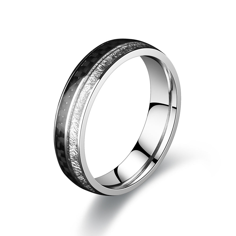 Stainless Steel Carbon Fiber Ice Foil Men&#39;s Ring