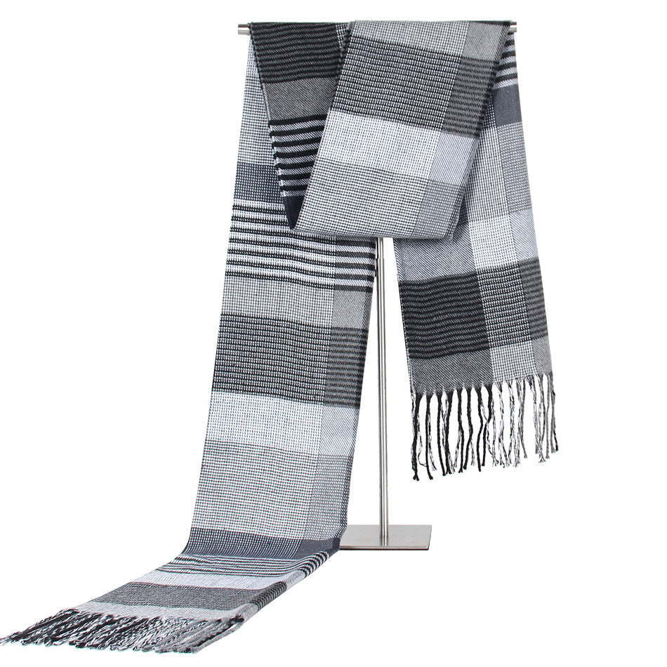Autumn And Winter New Korean Style Plaid Middle-aged And Elderly Men&#39;s Scarf Cashmere-like Warm Scarf Gifts Promotional Products