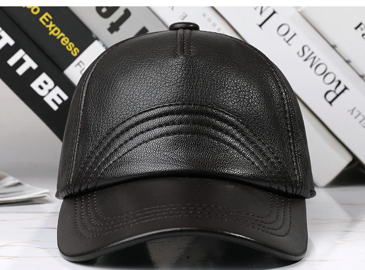 Leather Hat Autumn And Winter Men&#39;s Sheepskin Outdoor Sun-proof Leather Baseball Cap