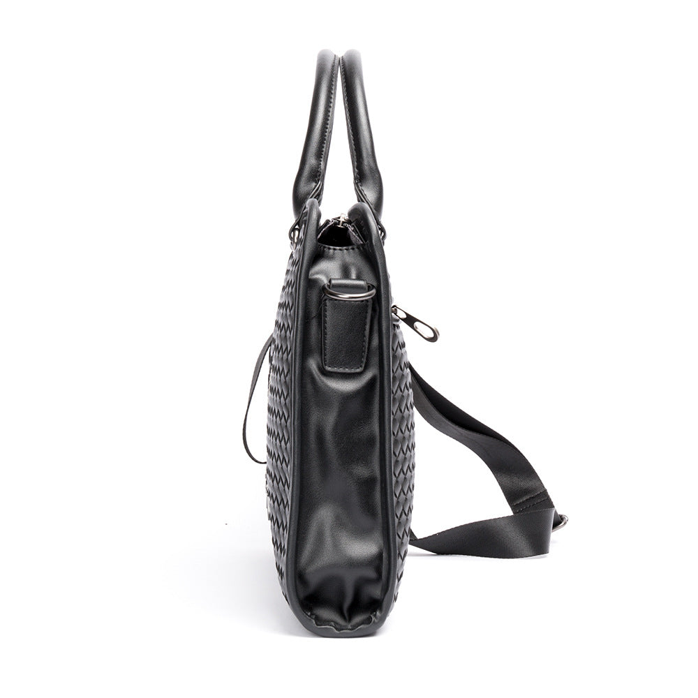 Stitching Woven Business Casual Briefcase Men&#39;s Shoulder Crossbody Computer Bag