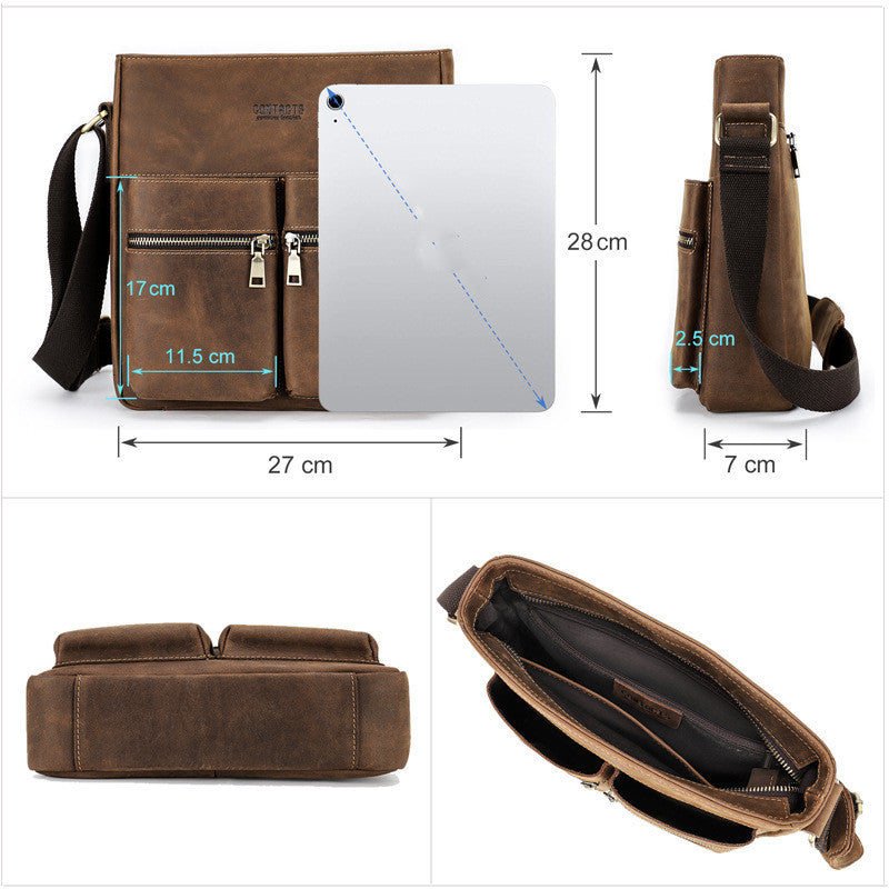 Retro Crazy Horse Leather Trend Men&#39;s One Shoulder