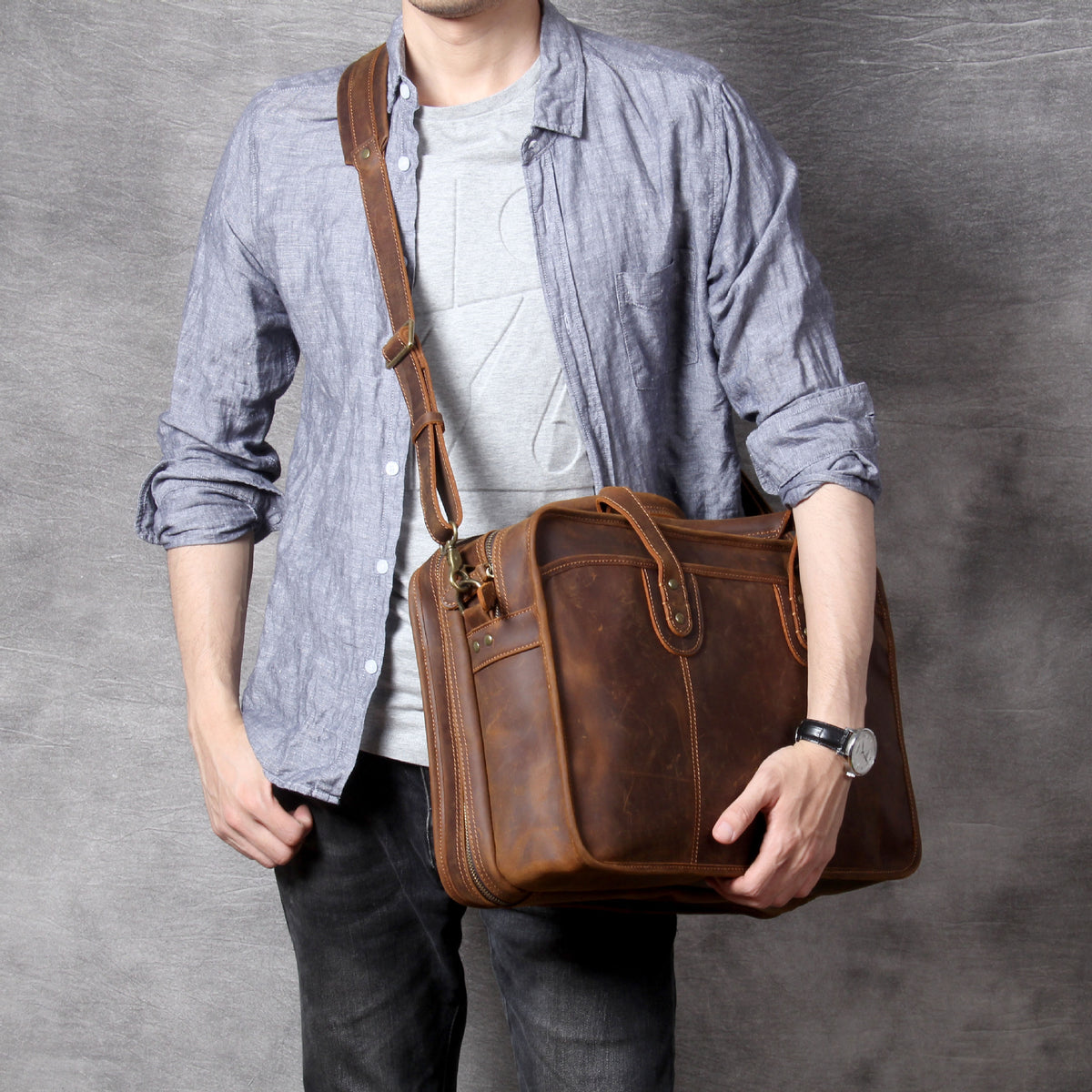 Men&#39;s Handmade Leather Laptop Bag Luggage