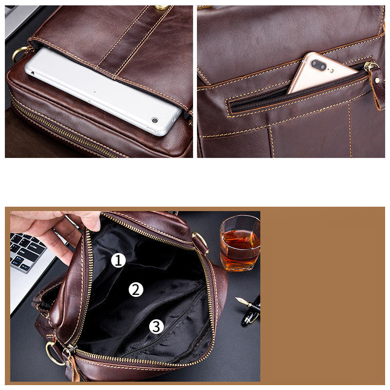 First Layer Cowhide Men&#39;s Casual One Shoulder Messenger Bag