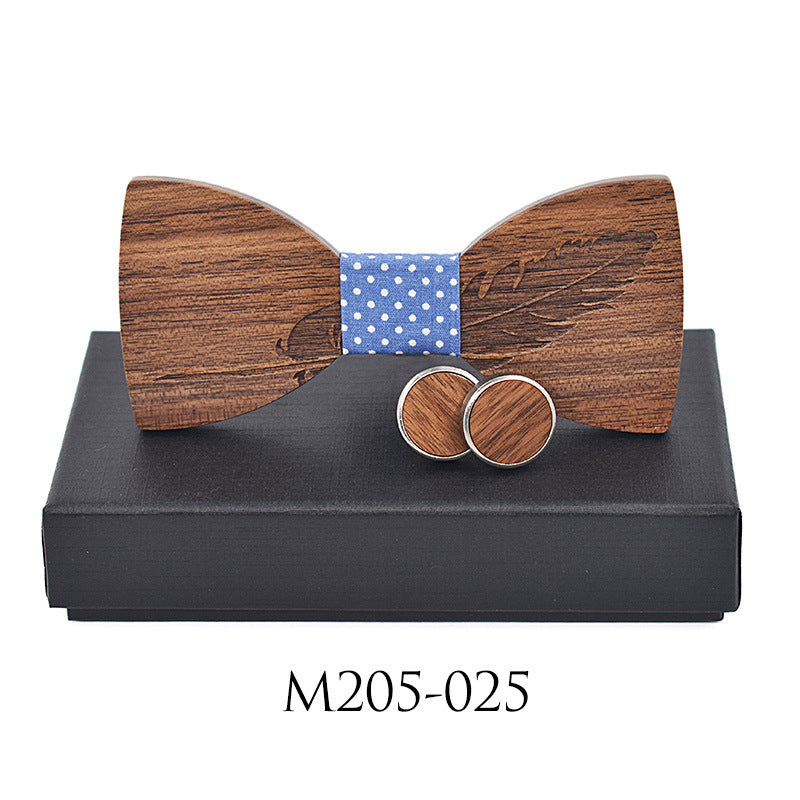 Business Leisure Feather Carving Wooden Tie Cuff Buckle Set