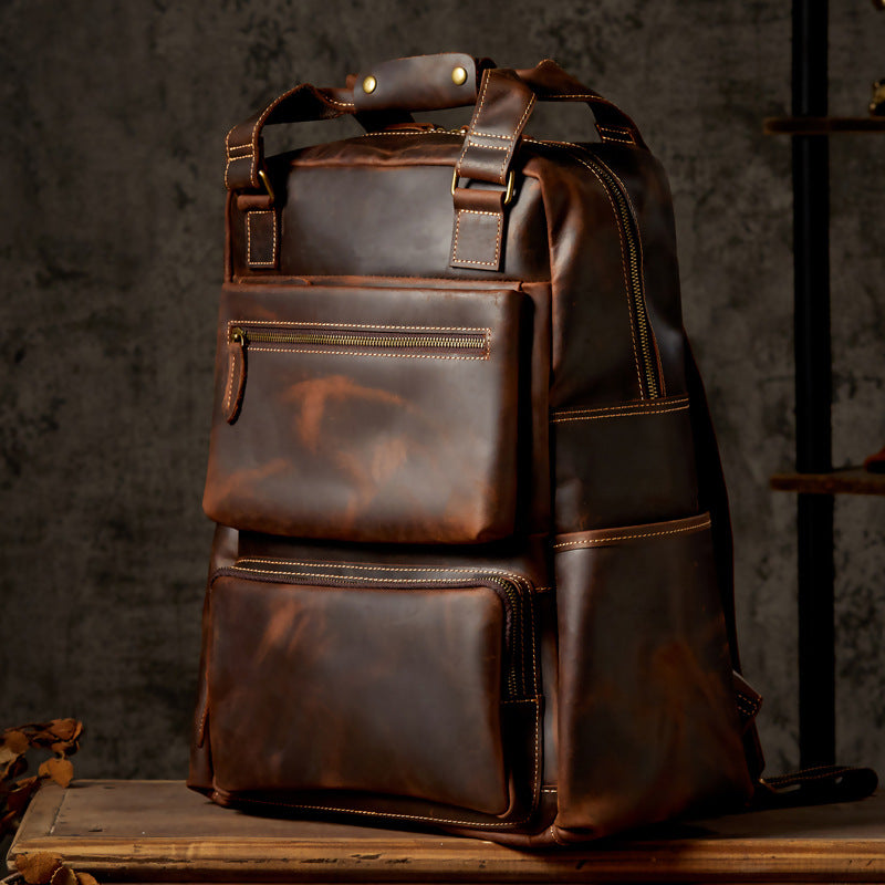 Men&#39;s Retro Crazy Horse Leather Backpack