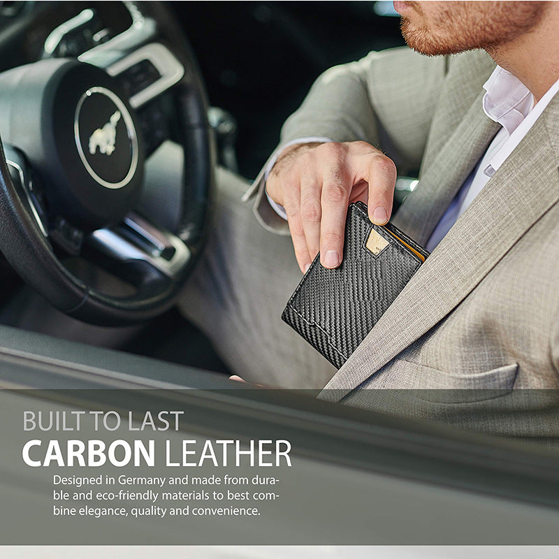 Men&#39;s Genuine Leather Carbon Fiber Wallet With Multiple Card Slots