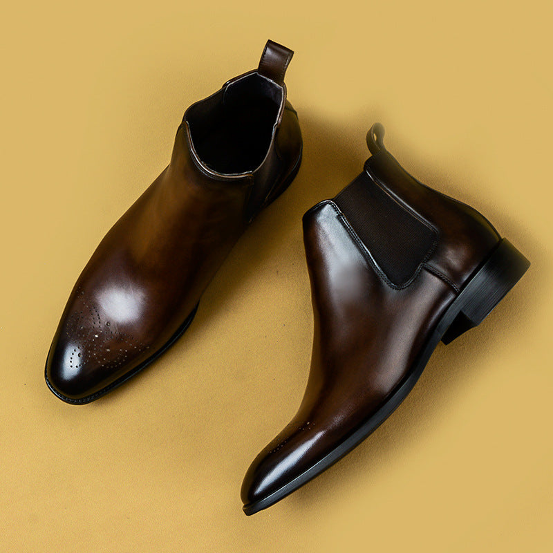 Men&#39;s Retro Cowhide Winter High Top Leather Shoes