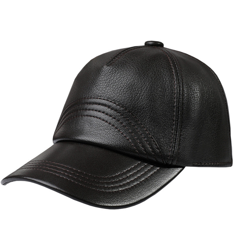 Leather Hat Autumn And Winter Men&#39;s Sheepskin Outdoor Sun-proof Leather Baseball Cap