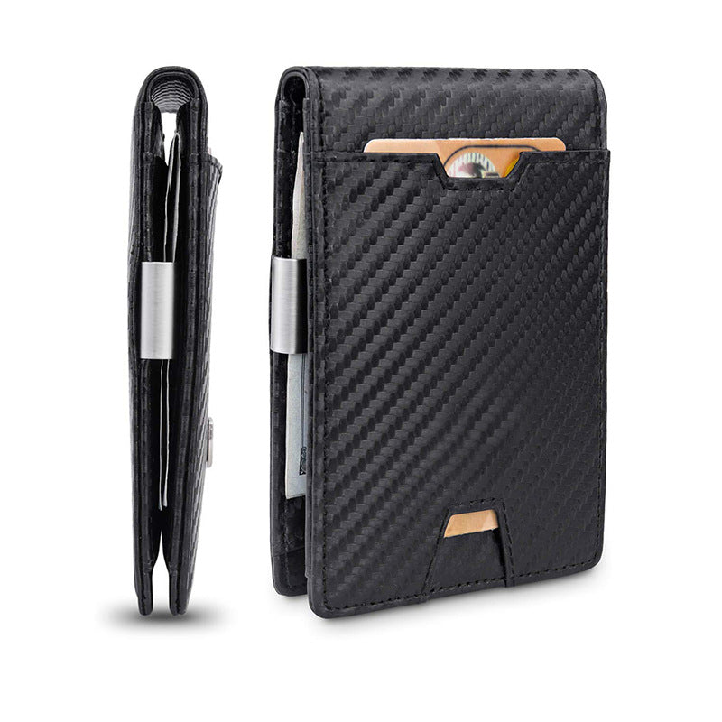 Men&#39;s Genuine Leather Carbon Fiber Wallet With Multiple Card Slots
