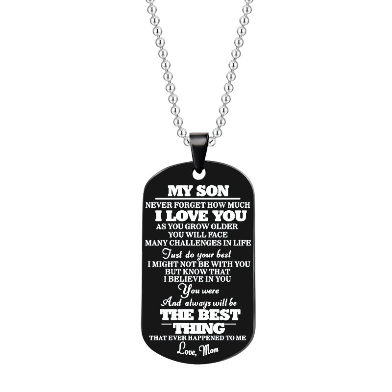 To My Daughter Son Black Silver Stainless Steel Dog Tags Necklace