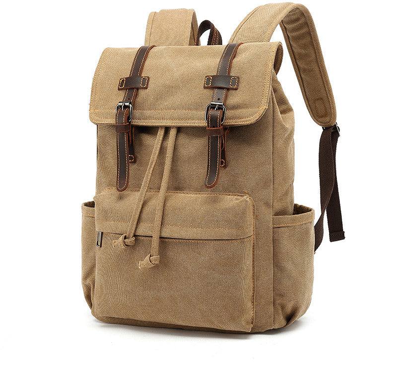 Men&#39;s Backpack Vintage Crazy Horse Leather Outdoor Travel Canvas Bag