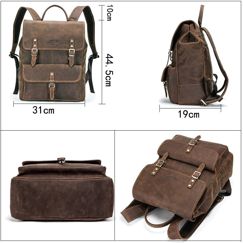 Black Angel Retro Crazy Horse Leather Men&#39;s Backpack