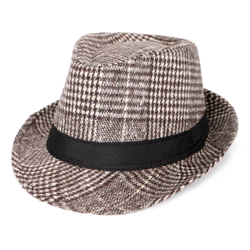 Autumn And Winter New Woolen Cloth Men&#39;s Top Hat Men&#39;s British Retro Fashion Plaid Fedora Hat