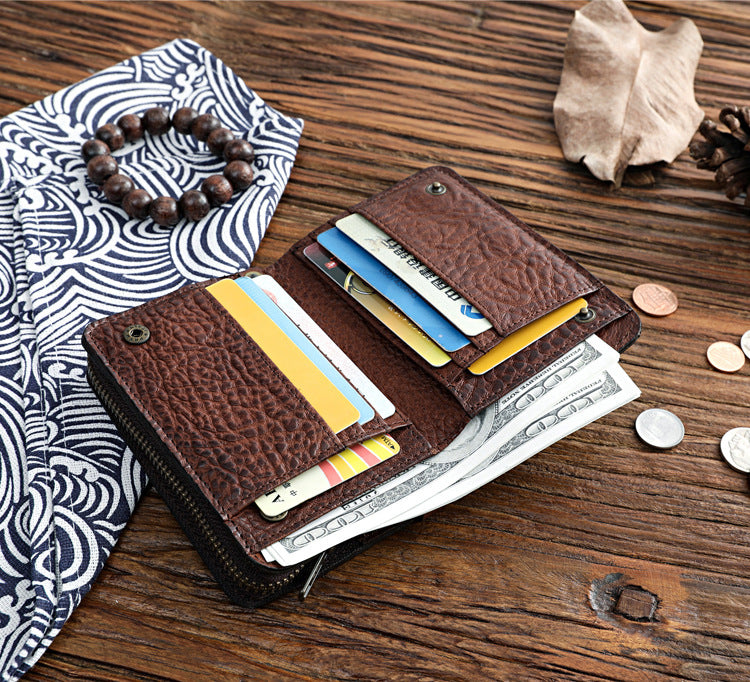 Men&#39;s High-end Short Wallet Buckle Top Layer Cowhide