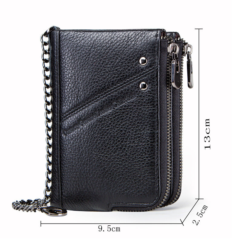 Multifunctional Double Zipper Top Layer Cowhide Coin Purse Men&#39;s Bag