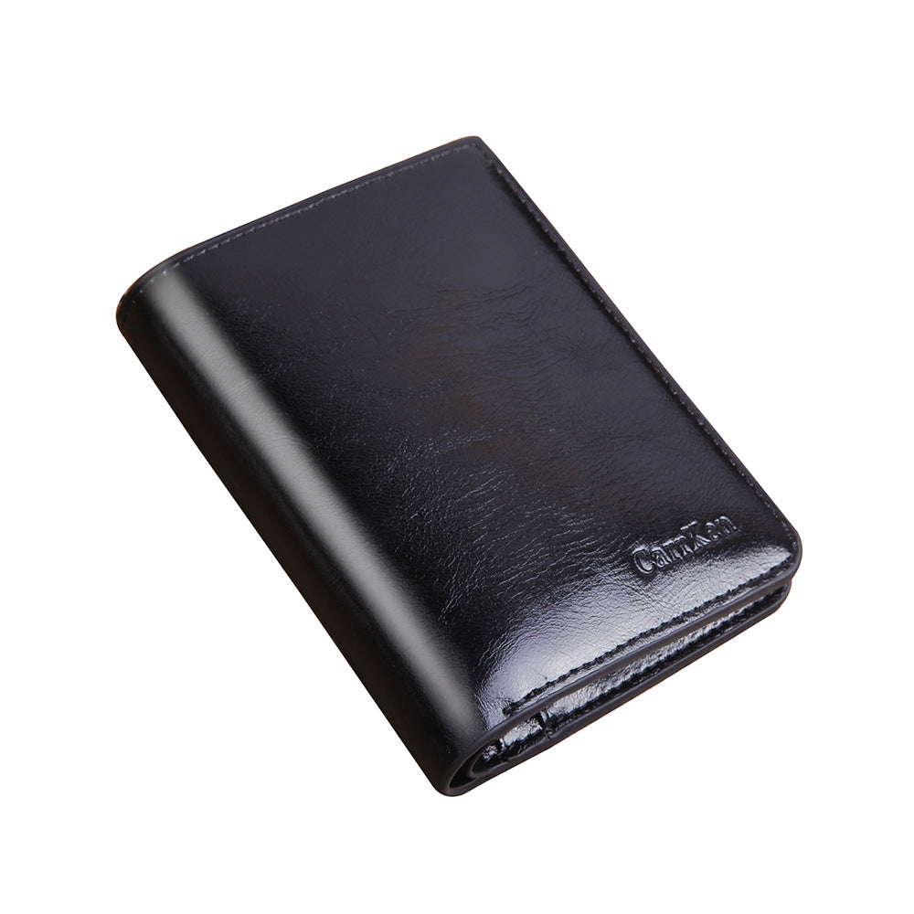 Men&#39;s Wallet Short Zipper Buckle Oil Wax Leather